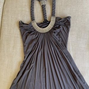 Sky dressy top gray jersey with rhinestone detail size small